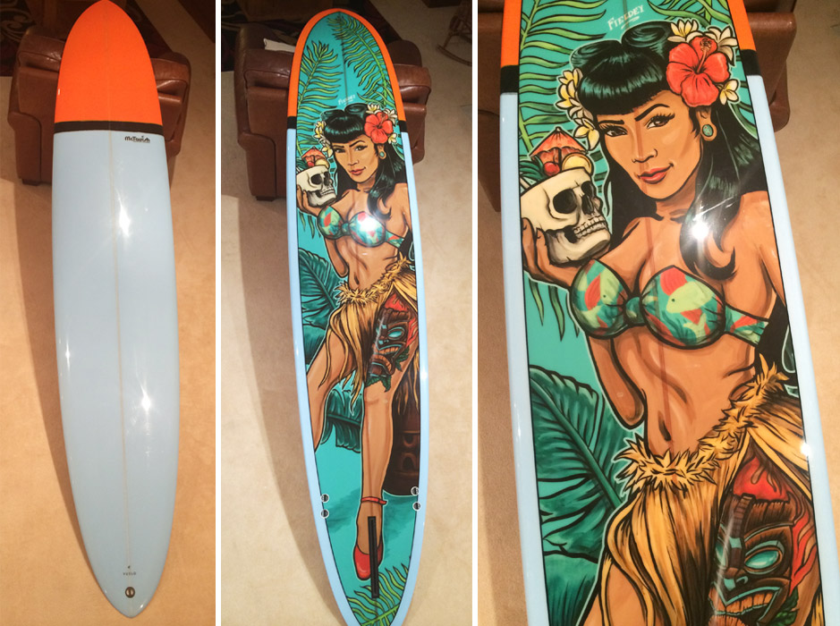 Surfboard art inlay graphics