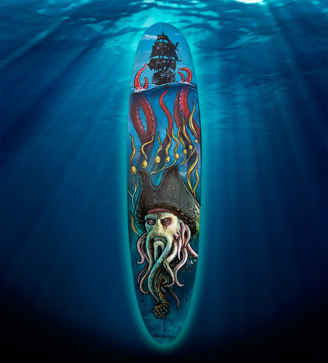 Davy Jones surfboard painting commission