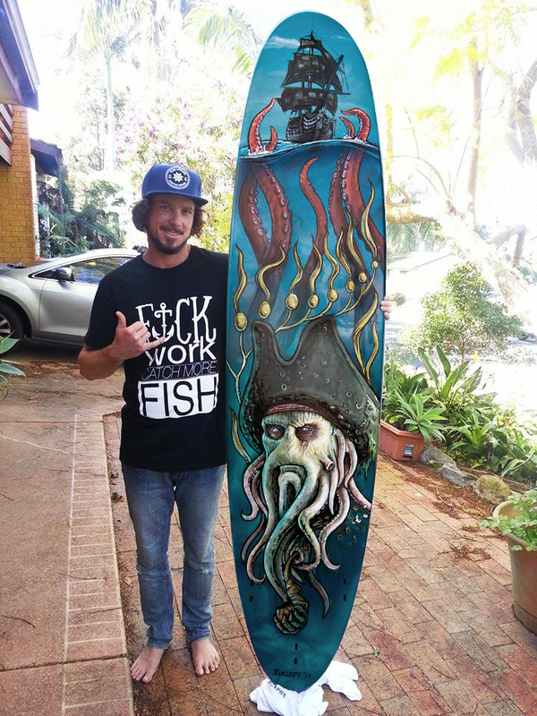 Davy Jones themed surfboard commission