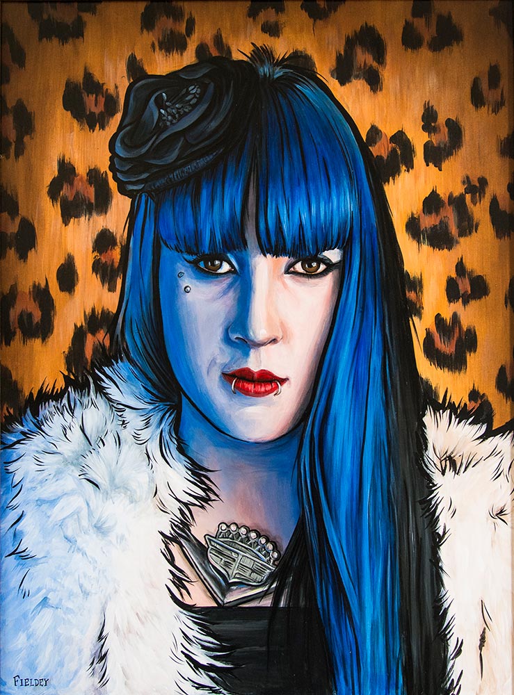 Acrylic portrait painting of a rockabilly girl