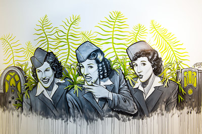 "Boogie Woogie Bugle Wall" Andrew's Sisters themed mural for 569 Wellington St, Perth, Western Australia