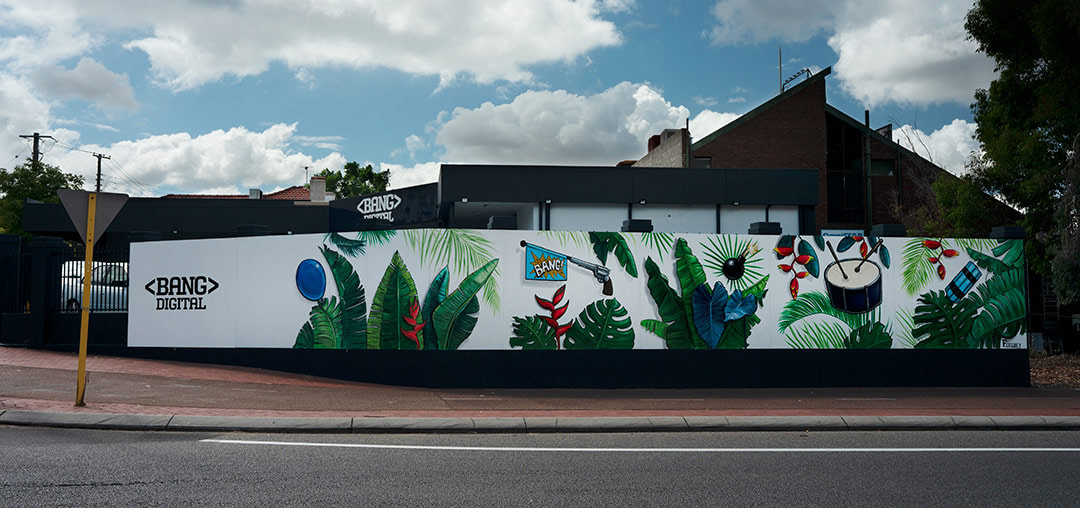 Large scale botanical street art mural in Perth