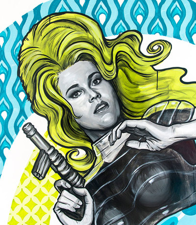Jane Fonda as Barbarella, painted mural detail