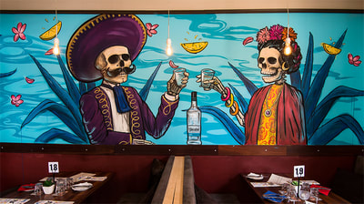 Skeleton-themed mural for El Jimador Tequila