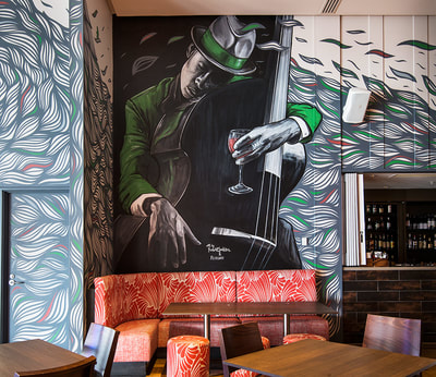 Jazz musician themed mural in The Best Brew Bar & Kitchen, Perth