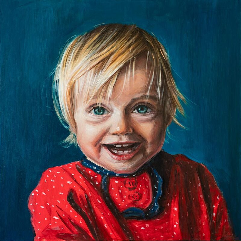 Hand-painted portrait of a baby in realistic style