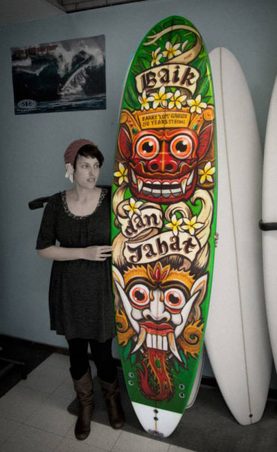 Custom surfboard with inlay artwork