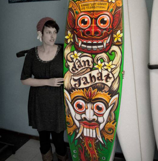 Fieldey Balinese custom surfboard graphic