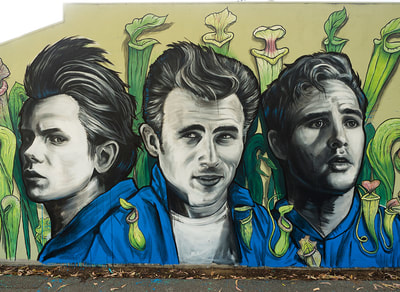 Marlon Brando, James Dean and River Phoenix street art mural in Perth, Western Australia