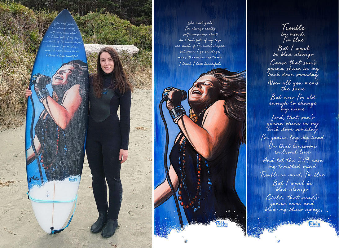 Janis Joplin custom-painted inlay for a new surfboard