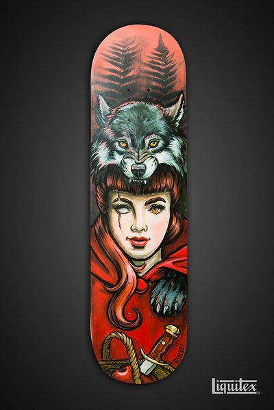 Little Red Riding Hood and wolf hand painted skate art