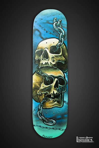 Skulls and chains tattoo style skateboard art