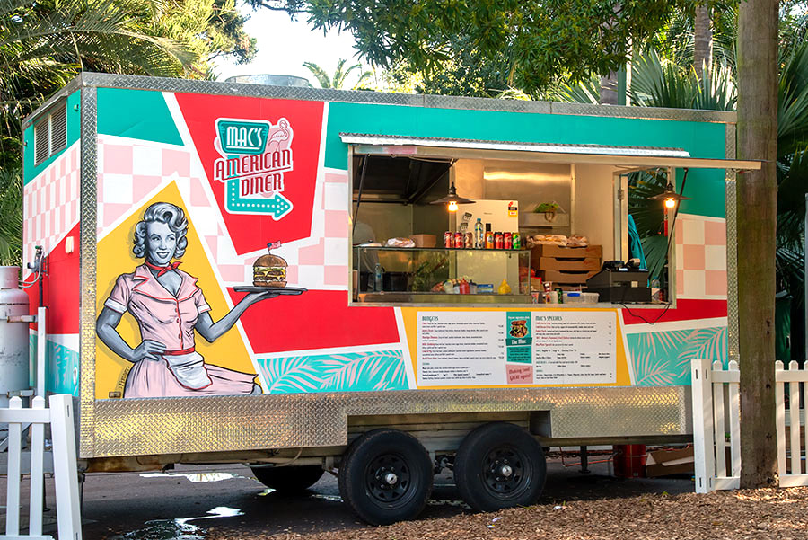Hand-painted food truck with retro American diner theme