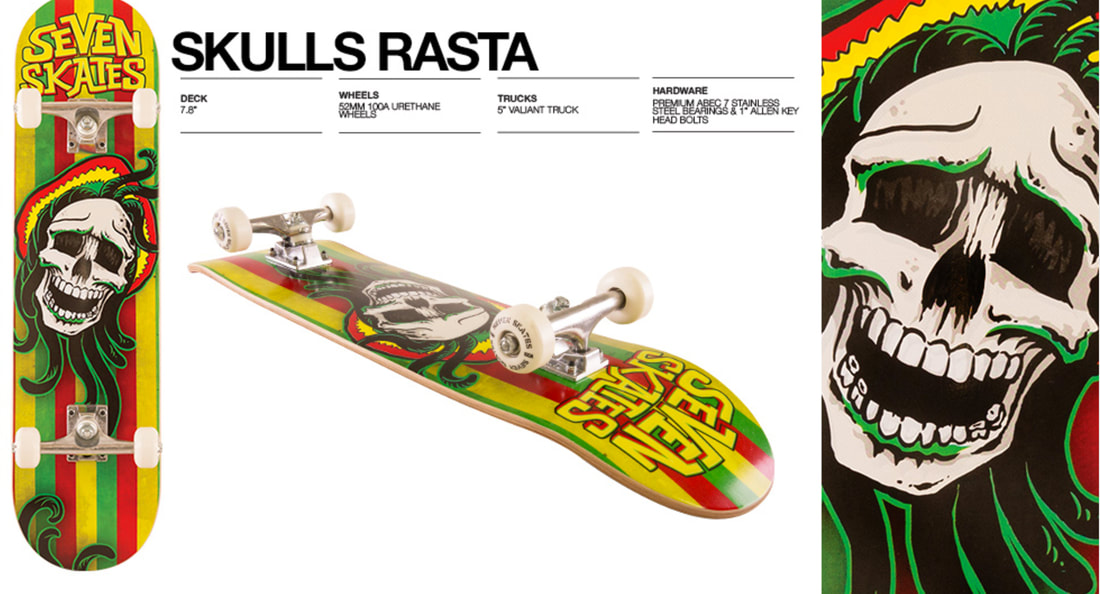 Rasta skull skateboard deck graphic