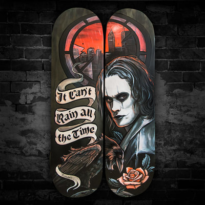 Brandon Lee The Crow themed skateboard painting