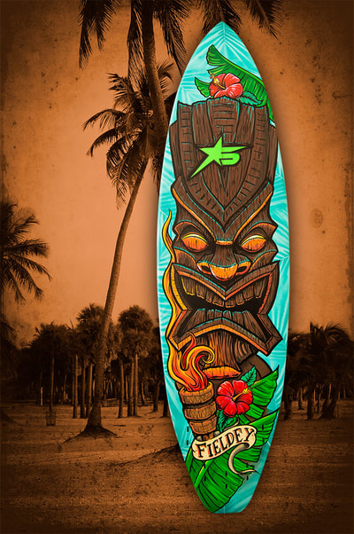 Tiki surfboard artwork